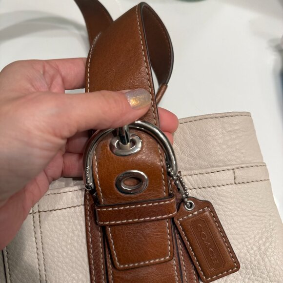 Coach Pebbled Leather Shoulder Bag | Ivory & Brown | Classic Buckle Detail - Picture 5 of 11